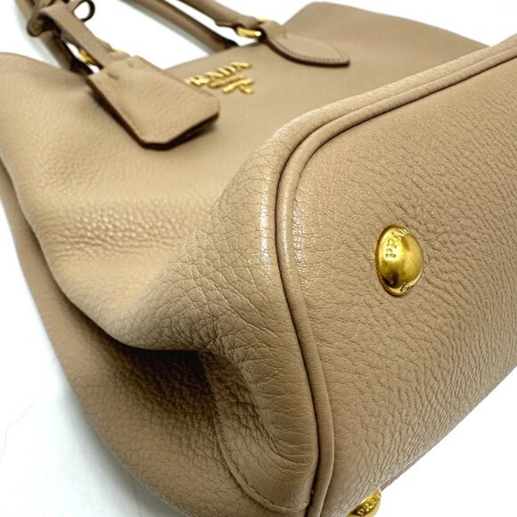 PRADA 1BA058 logo 2WAY Hand Bag Leather Beige - Picture 3 of 16